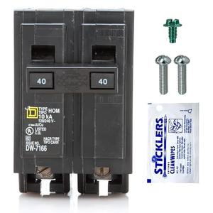 FalconSupply Genuine Square D HOM240 Circuit Breaker Kit Bundle (1 Pack), 40 Amp (40A) Double Pole, 120/240V, 10kAIC, UL Listed, PlugOn for Homeline Load Centers & Panel Box, New Replacement