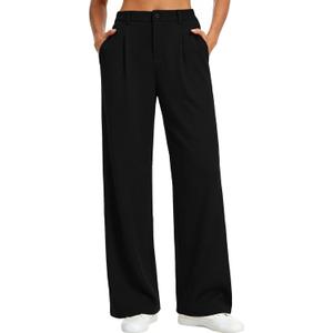 Feiersi Womens Wide Leg Pants Stretchy Work Dress Pants High Waist Business Casual Slacks Trousers 28" (Medium, 01 Black)