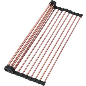 11.8" x 18.5" Expandable Roll Up Over The Rack Sink Cover Kitchen Dish Drying Rack,SUS304 Stainless Steel Multipurpose Collapsible Organizer Dish Drying Rack for Kitchen Sink Cover,Rose Gold