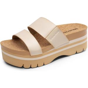 DREAM PAIRS Women's Platform Slides Sandals Comfortable Arch Support Footbed Two Strap Slip-on Fashion Beach Wedge Sandals (10, Beige)