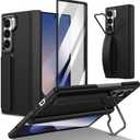 for Samsung Galaxy Z Fold 5 Hand Strap Case, Built-in Screen Protector & Hinge Protection & Camera Cover Kickstand, Military Grade Full Body Shockproof Protective, Black