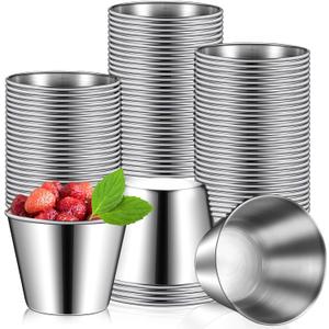 100 Pcs 1.5oz Stainless Steel Sauce Cups Dipping Cups Mental Condiment Sauce Container Round Dipping Bowls Condiment Ramekins for Dish Butter Kitchen Restaurant Serving Party Dinner Cooking
