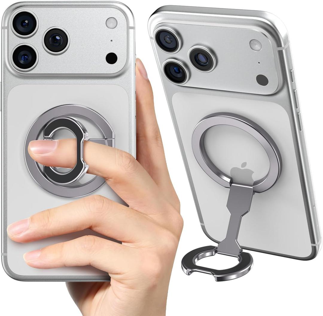 CloudValley for Magsafe Phone Grip Holder - Adjustable Dual-Sided Magnetic Finger Ring Stand 4-in-1, Compatible with iPhone 17/16-12 & MagSafe Car Mounts