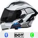 Bluetooth Modular Motorcycle Helmets, DOT Approved Flip Up Full Face Motorcycle Dual Visor Helmet, with Dual Speakers and Microphone, for Adults Men and Women, Large 