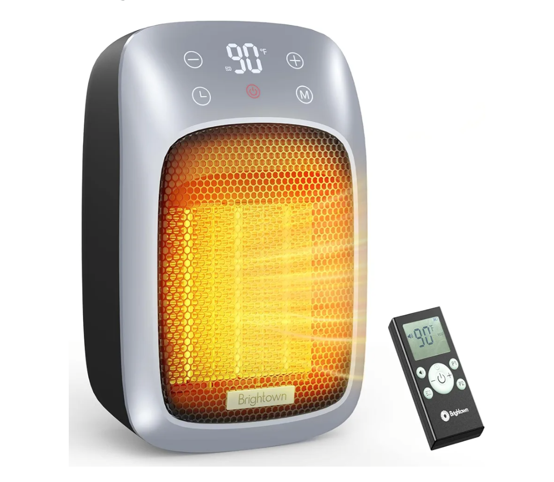 Brightown Plug In Space Heater for Indoor Use, 800W Small Wall Outlet Heater with Remote and Thermostat, LED Display, 12H Timer, Overheat Protection for Bathroom Bedroom Office Home