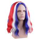 MAGQOO Red Blue White Wig for Men 4th of July Wigs Long Curly Wavy Red Blue White Wigs Middle Part American Flag Independence Day Costume Wig Synthetic Heat Resistant Cosplay