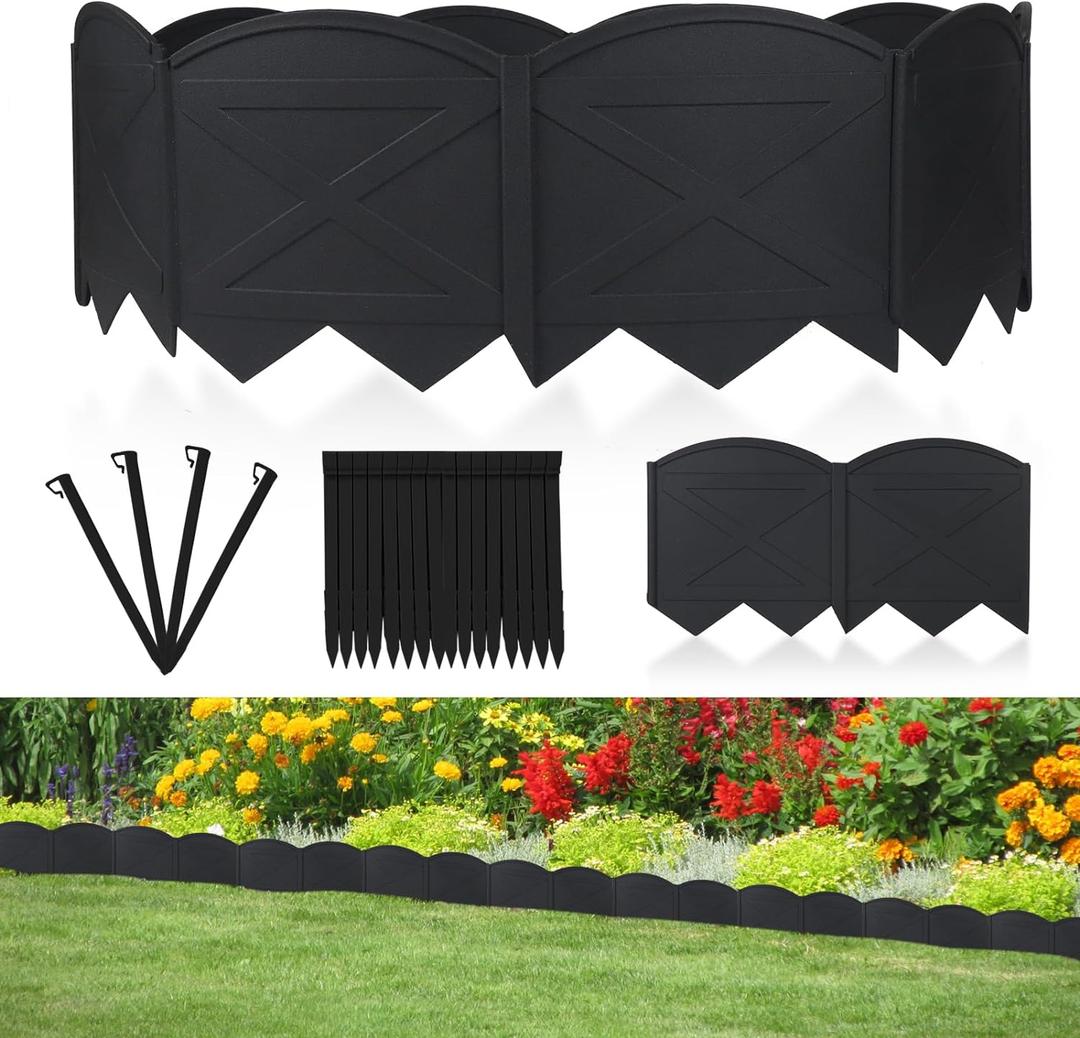Garden Edging 20Ft Landscape Edging 6 Inch Height with 20Pcs Stakes, 20Pcs Plastic Garden Edging Border No Dig Black Edging for Landscaping Flower Bed Edging Borders Lawn Edging
