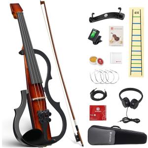 Vangoa Electric Violin 4/4 Full Size, Solid Wood Ebony Silent Violin with Professional Pickup & 3-Band EQ, Headless Lightweight Design, Beginner to Professional Electric Violin Kit, Brown, 
Instrument Size	Full