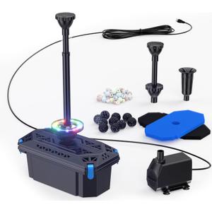 NFESOLAR Pond Filter with Fountain Pump Kits, 660GPH Pond Filter Fountain with Colorful Lights, Multi-Layer Filtration, for Outdoor Ponds Up to 2000 Gallons, Fish Tank, Waterscape - Corded Electric