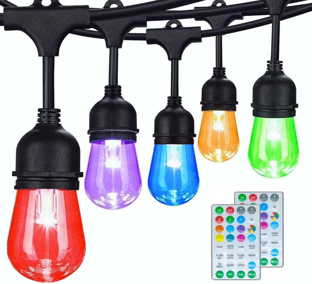 Commercial Grade 96FT LED Outdoor String Lights with Remote Control - 30 Shatterproof Bulbs Waterproof Color Changing Christmas Lights, Dimmable for Patio, Garden, Wedding Decor