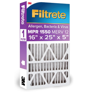 Filtrete 16x25x5 AC Furnace Air Filter, MPR 1550, MERV 12, Fits Honeywell & Trion AirBear, CERTIFIED Asthma & Allergy Friendly, Electrostatic Air Filter, 2-Pack