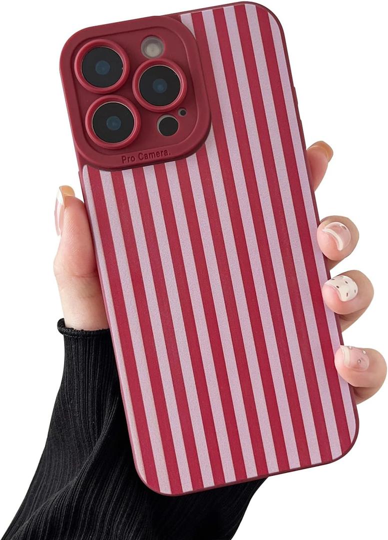 Compatible with iPhone 14 Pro Case, Aesthetic Cute Fashion Striped Pattern with Shockproof Soft TPU Protective Phone Case for Women Compatible for iPhone 14 Pro 6.1", Red