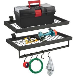 Slatwall Shelves, Slatwall Shelf, Slat Wall Accessories, Heavy Duty Storage Shelves, for Garage, Home,Retail Storage,110 lbs Load Capacity (2-Pack, Black), 22.7 Inch X 9.7 Inch