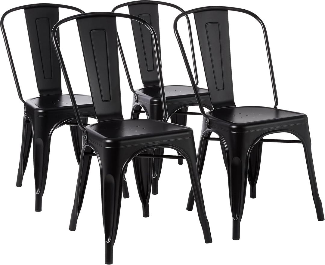 A Metal Dining Chairs, Matte Black, 1 Count (Pack of 4)
