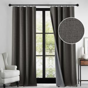 RYB HOME 100% Blackout Linen Textured Curtains 108 inches Long, Thermal Insulating Privacy Energy Saving for Bedroom Living Room Window Office Theater Baby Nursery, W 52 x L 108 in, Grey, 2 Panels
