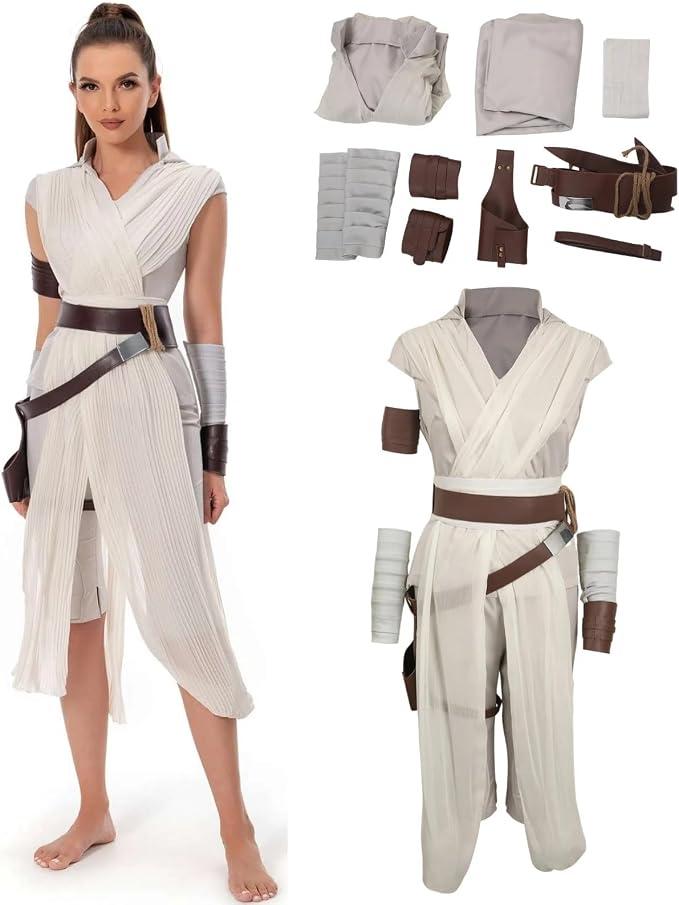 Knight Costume Women Adult Halloween Cosplay White Outfit Accessories | Renaissance Force Suit Shirt Pants Belt Wristband Armband Medieval Uniform Accessory for Carnival Stage Role Play Party, M