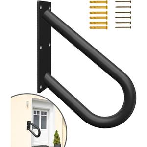 Handrails for Outdoor Step Black Safe Grab Bar Railing U Shaped Pipe Metal Handrail Hand Railing Stair Indoor or Outdoor Stair Hand Railing Wall-Mount Used Walls for Garage Porch Patio Garden Entrance (12.7*15.7)