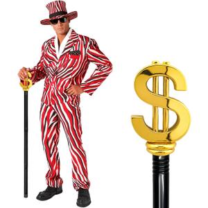 42" Metal Pimp Cane with Sparkling $ Plastic Handle, Premium Walking Stick for Gangster Wizard & LadyBoss Costumes Vintage Cane Cosplay Accessories for Halloween Dress-up & Dramatic Stage Shows