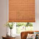 36''W X 72''H Cordless Bamboo Roman Shades, Light Filtering Roll Up Bamboo Blinds for Interior Window Home Patio Porch, Yellow Brown