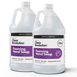 Clean Revolution Foaming Hand Soap Refill with Real Essential Oils, Moisturizing Sulfate-Free Hand Soap, Ready-to-Use Foam Soap Refill for Kitchen & Bathroom (Natural Lavender) 128 Fl Oz, 2 Pack