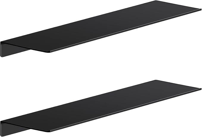 Danpoo 20 inch Long Metal Floating Shelves for Wall Organizer & Storage, Display Shelves for Bathroom, Living Room, Kitchen, Bedroom(Matte Black, 2-Pack)