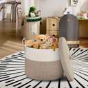 18" X18 X 14" Large Storage Basket with Lid, Blanket Basket Living Room, Woven Cotton Rope Storage Box, Lidded Kids Dog Toy Bin, Wicker Laundry Basket, Blankets Pillows Organizer Holder