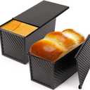 Beasea Pullman Loaf Pan with Lid, 2 Pack 1 lb Non-Stick Black Bread Loaf Pans for Homemade Bread Carbon Steel Toast Box with Cover for Bakeware Toast Oven Baking