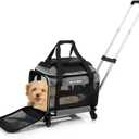 Airline Approved Top-Expanding Pet Carrier on Wheels- Rolling Carrier- Designed for Dogs & Cats- Extra Spacious Soft Lined Carrier! 18x11x11 (Original Mesh Sides) (Grey)
