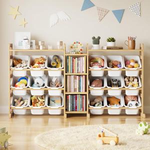 SpaceAid Large Toy Storage Organizer with 6 Shelves and 18 Bins, Book Shelf Organizers Storage Bookshelf, Kids Bin Shelf Box Bookcase for Bedroom Playroom Organization Room Decor, White