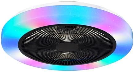 Low Profile Ceiling Fan with Light, 19.6in RGB-LED Dimmable Enclosed Ceiling Fans with APP Control, 6 Speeds Bladeless Flush Mount Enclosed Ceiling Fan for Bedroom Kids Room Party(Black)