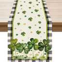 2 x XCHI Watercolor Plaid Green Shamrocks Clovers St. Patrick's Day Table Runner Table Decoration for Party Home Kitchen Dining Holiday Decor 13x48 Inch
