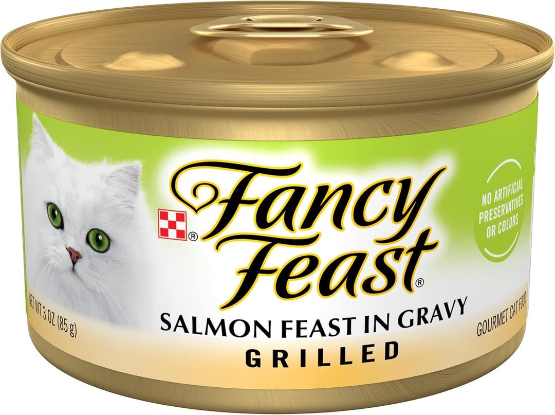 Purina Fancy Feast Grilled Wet Cat Food Salmon Feast in Wet Cat Food Gravy - (Pack of 24) 3 oz. Cans (EXP 12/09/27)