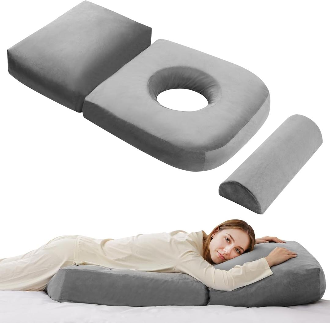 Pregnancy Pillows for Sleeping, 44.5 Inch Pregnancy Massage Pillow Full Body Pillow with Leg Pillow & Removable Cover - Support for Back, Legs, Belly, HIPS for Pregnant Women (Dark Grey)