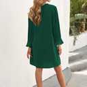 Wkior Long Sleeve Dress for Women V Neck Casual Cute Loose Flowy Swing Shift Dresse(Green, L)