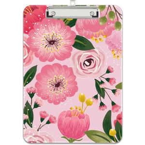 Rimilak Plastic Clipboards with Metal Clip, A4 Letter Size 9 x 12.5 in, Office Decorative for Students Women Men and Kids, Cute Custom Pattern, Pink Flower