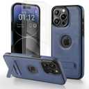 Phone Case for iPhone 16 Pro Max Leather with Screen Protector (2 Packs), Slim Adjustable Kickstand Protective for Apple iPhone 16 Pro Max Phone Case Leather Blue