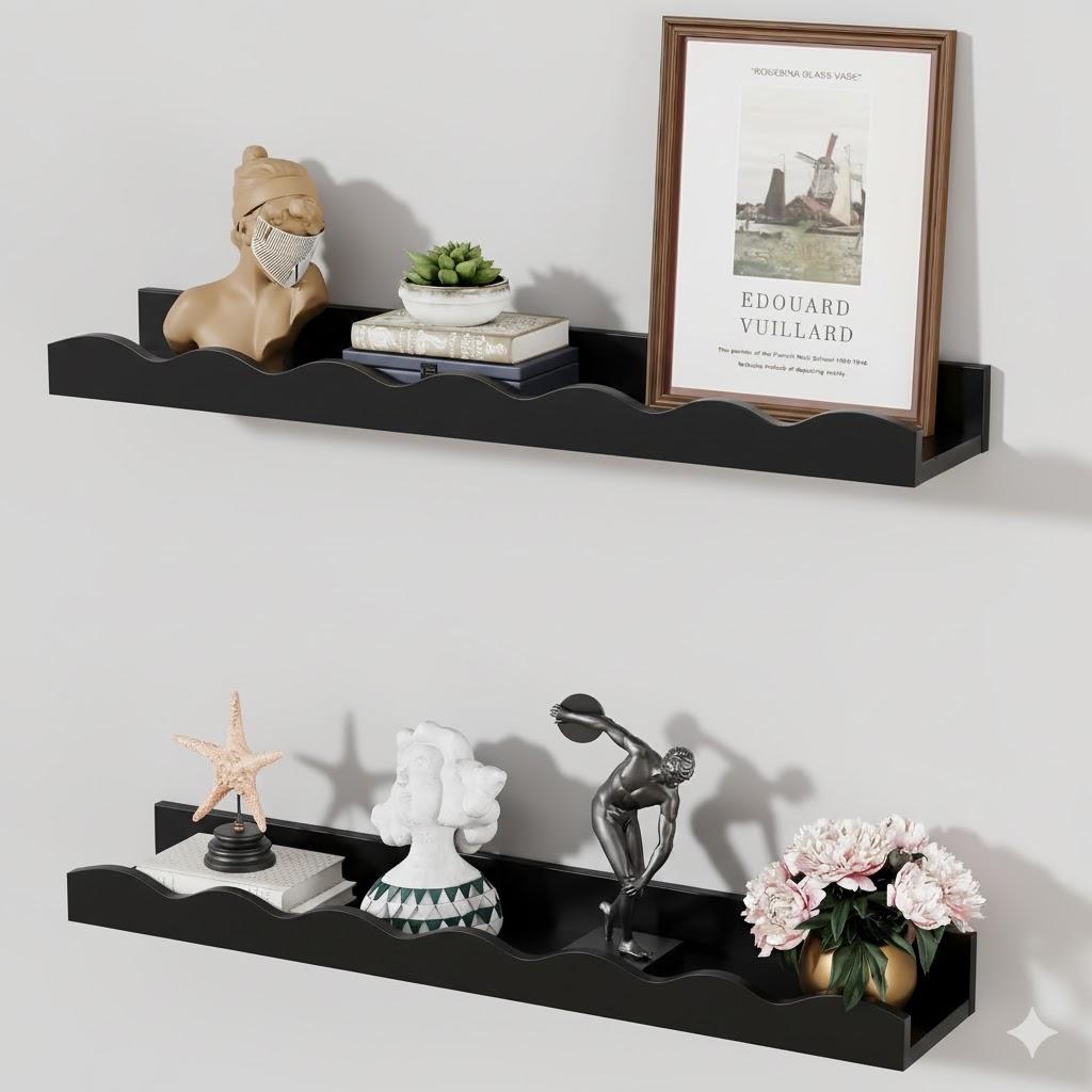 SENJIE Floating Shelves for Wall Décor 24 Inch Long Set of 2 Nursery Book Shelves Bathroom Shelves Over Toilet Shelf for Books, Plants, Toys, Photo Frames, Picture Ledge-Black