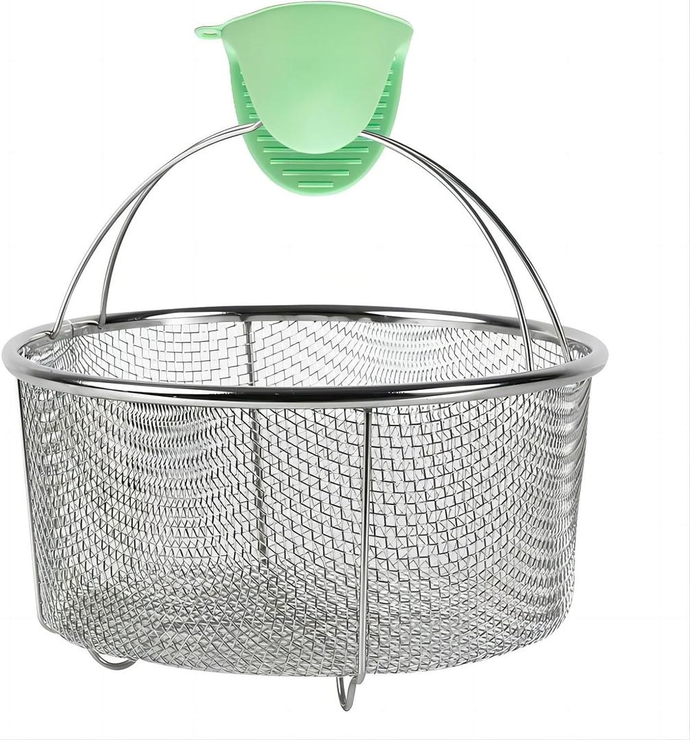 GREATLINK Mesh Steamer Basket, Stainless Steel Mesh Net Strainer Basket and Insert, Pressure Cookers and Pots,for Washing, Fry, Steam or Cook Fruits,Vegetables and Pastas (Free 2 Pcs Silicone Gloves)