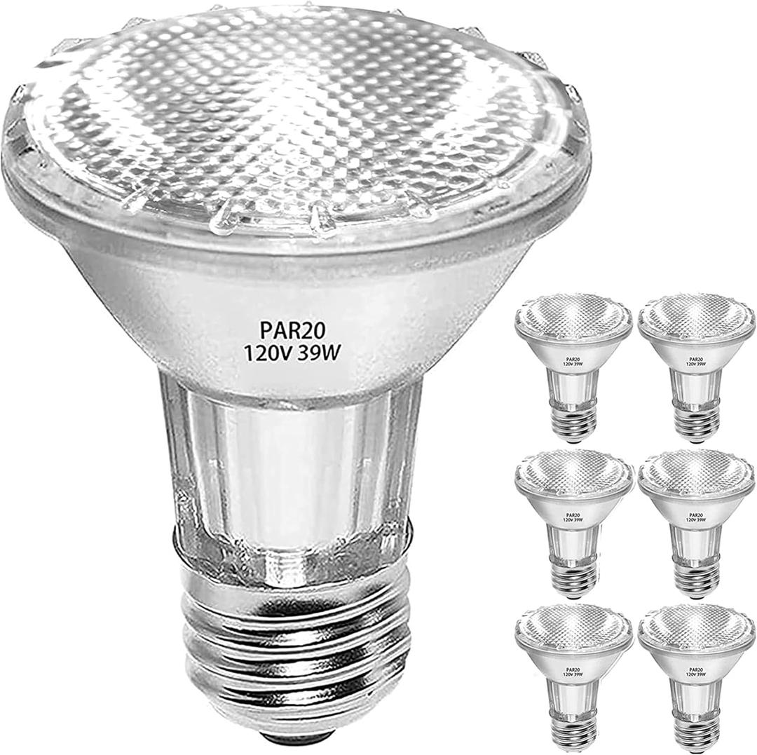 PAR20 Flood 39W 120V Halogen Light Bulbs 6 Pcs, PAR20 39W ECO Halogen Bulb Warm White 2700K, Dmimable PAR20 E26 Halogen Bulb 546 Lumens Reflector for Track Lighting & Hood Range Light Bulbs