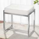 Vanity Stool, Vanity Chair Stools for Makeup Room, Faux Leather Small Makeup Bench, Modern Silver Metal Legs Ottoman Foot Rest for Bedroom Living Room, White & Silver