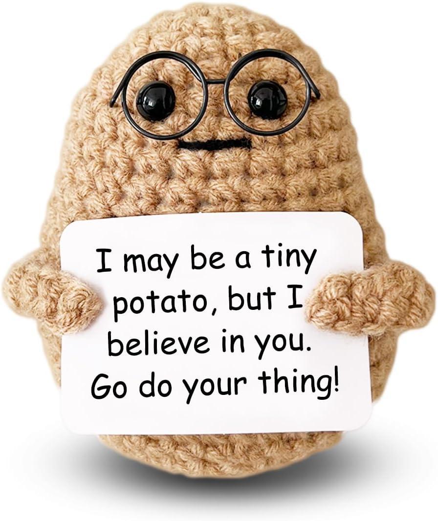 3 x Inspirational Crochet Potato Funny Gifts with Positive Words for Friends Women, Emotional Support Potato, Uplifting College Graduation Gifts, Parties, Christmas Decoration