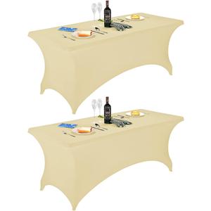 FORLIFE 2Pack Spandex Table Covers 6ftFitted Tablecloth for 6ft Rectangular Tables, Stretch Patio Table Covers, Universal Spandex Table Cover for Wedding, Banquet, Party (6ft, Champagne) (Champn)