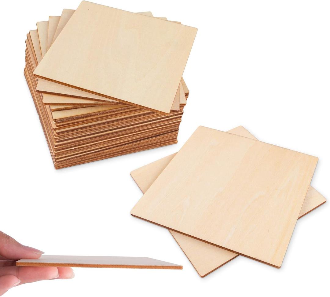 50 Pack Unfinished Wood Squares 4"x4"x1/8" Blank Thin Basswood Sheets for Laser Project Crafts