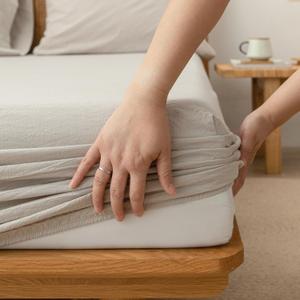 Bestouch Full Fitted Sheet Bedding - Bottom Sheet - Breathable - 100% Washed Cotton Linen-Like - 17 Inch Deep Pocket Fits Mattress - Fade Resistant Soft Comfy Durable Easy Care Linen Grey