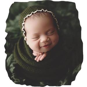 Newborn Photography Props Wraps & Ruffle Edge Bonnet for Infant Baby Boy Girl, Knit Swaddle for Photo Shoot Outfits (Drak Green)
