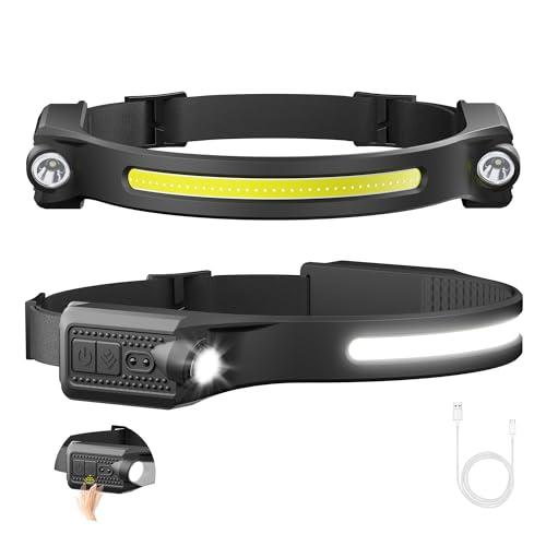 AlpsWolf LED Headlamp Rechargeable, 2 XPE LED and COB LED Head Lamp, Motion Sensor, 260° Wide Beam, IPX4 Waterproof, Rechargeable Headlight for Camping Accessories (2 Pack)