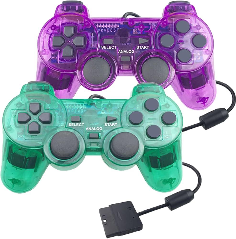 2 Pack P-S3 Wireless Controller P3 Controller Wireless Bluetooth Gamepad with USB Charger Cable for P-S3 Console (Clear Purple +Clear Green)