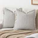 Throw Pillow Covers 22x22 Set of 2 Striped Fringe Pillow Cover Farmhouse Cushion Covers with Tassel Neutral Boho Pillows Decorative Square Pillowcase for Couch Sofa Bed, Black