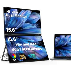 InnoView Laptop Screen Extender 15.6" Dual Portable Monitors 1080P FHD Stacked Folding Triple Monitor HDMI USB-C Portable Dual Monitor for Laptop Windows Mac (No Driver Needed)