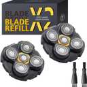 Replacement Heads Compatible with Microtouch Titanium Head Shaver - 5D Stainless Steel Blades for Wet Dry Bald Shaving, Waterproof, Includes 2 Cleaning Brushes (2 Pack)